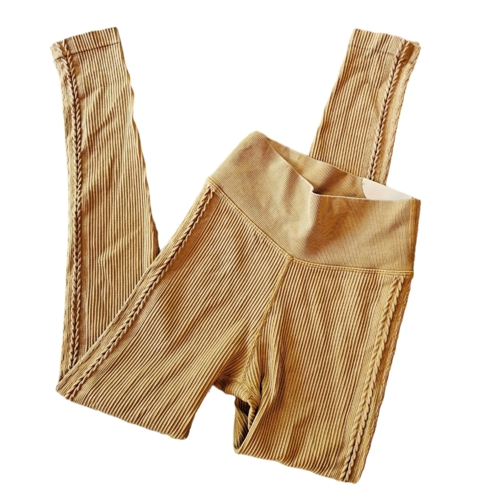 Offline by Aerie Camel Brown Ribbed Hi Rise Leggings NEW